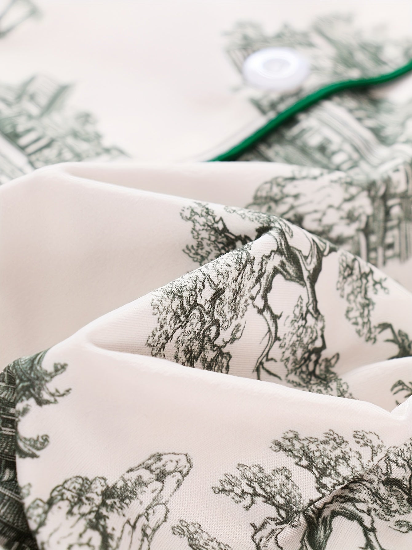 Plus Size Women's Pajama Set with Ink Painting Design Long Sleeve Button-Up Top and Cozy Pants