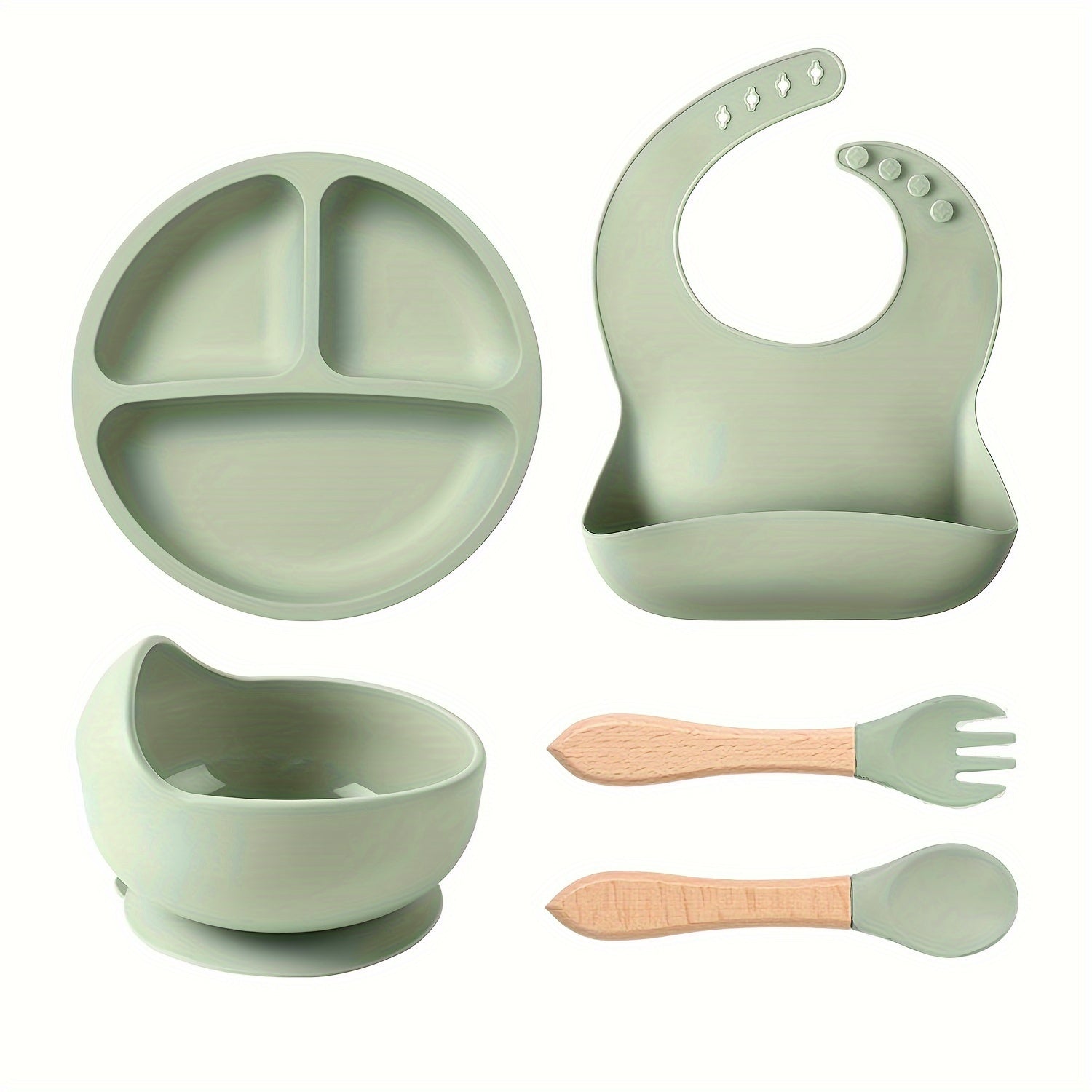 Kulrang silikondan yasalgan bolalar ovqatlanish to'plami - Yumshoq, xavfsiz, tozalash oson bo'lgan idish-to'plar to'plami