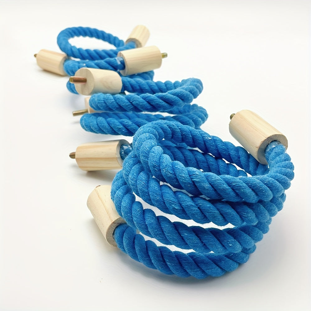 Blue Braided Rope Bird Perch with Wooden Platforms for Small Birds and Pets