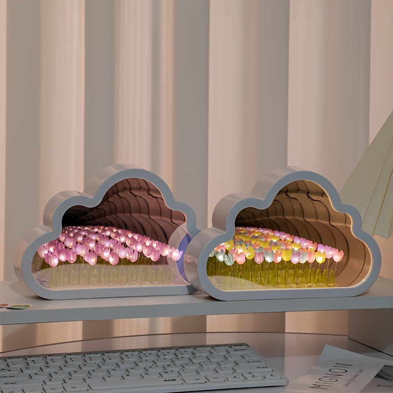 Tulip Cloud LED Night Light with Mirror Sea Effect for Bedroom Decor