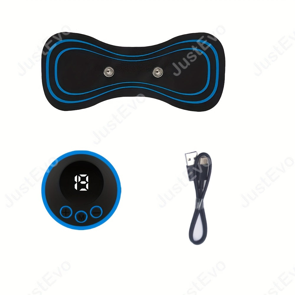 Mini Portable USB Rechargeable Massager Patch with Digital Display for Full Body Muscle Relaxation Black Blue