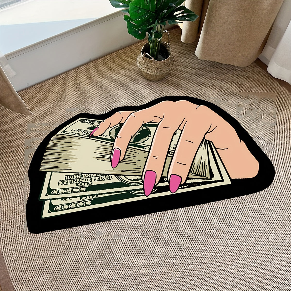 Light Area Rug with Non-Slip Backing, Cartoon Bill and Hand Pattern, Decorative Floor Mat for Living Room Bedroom Entryway