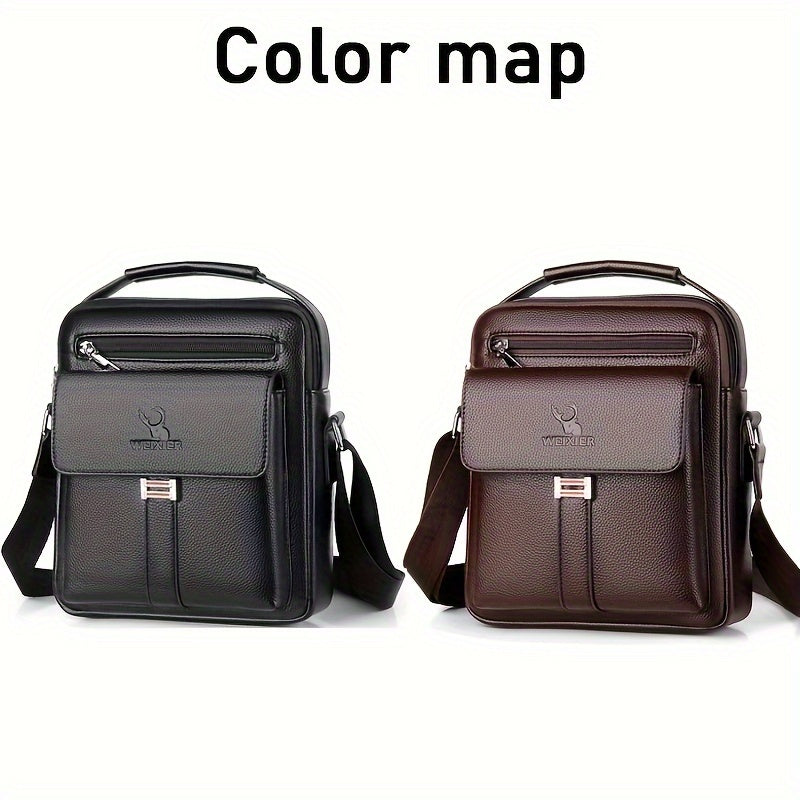 Men's Vintage Business Casual Shoulder Bag Black with Multiple Compartments and Zippered Pockets