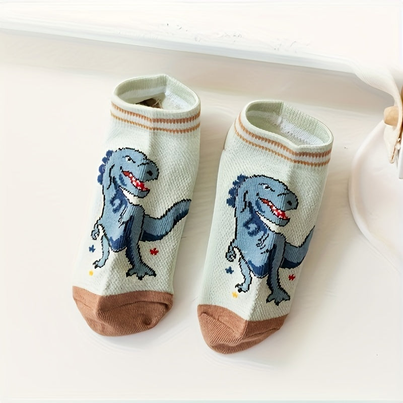 Toddler Dinosaur Ankle Socks Pack of 5 All-Season Breathable Cotton Blend Boys Girls