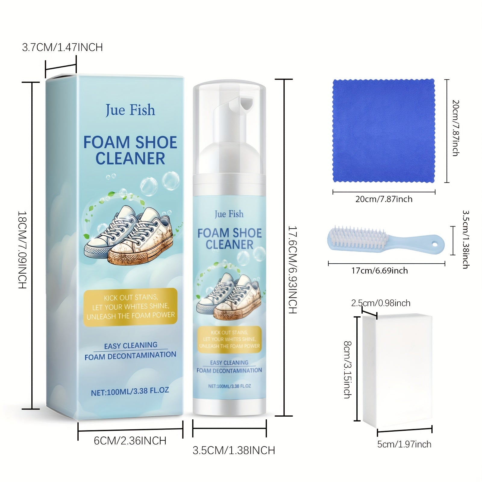 100ml Shoe Cleaner Kit for Sports and White Sneakers with Brush Towel Sponge