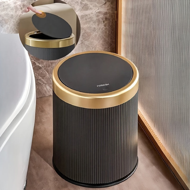 Cylindrical Plastic Trash Can with Manual Lift Lid for Kitchen Bedroom Living Room
