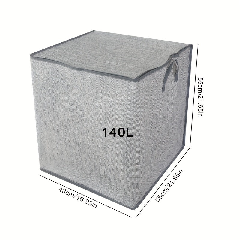 Large Fabric Storage Box with Lid Herringbone Pattern for Clothes and Bedding