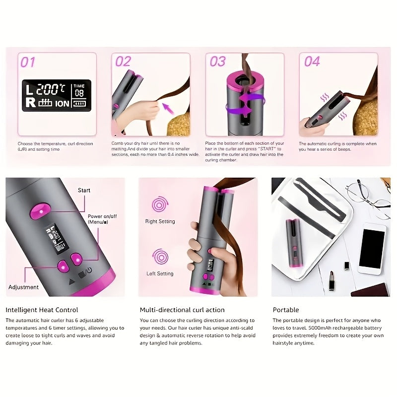 Automatic Ceramic Hair Curler with USB Charging and Tangle-Free Design