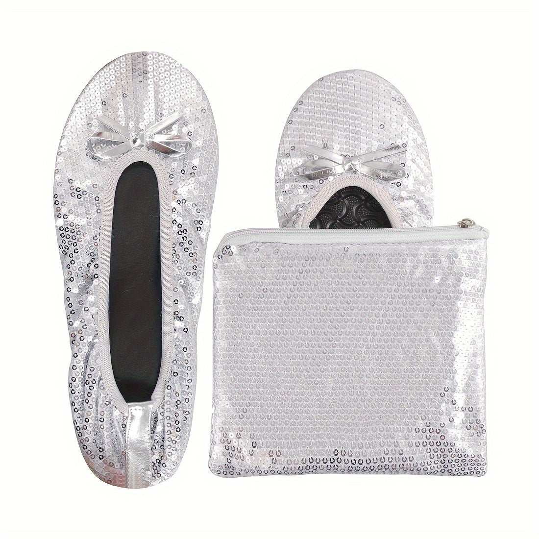 Women's Gold Ballet Flats with Sequin Bow Slip-On Dress Shoes