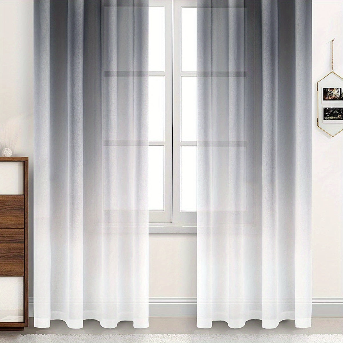 Gradient Sheer Curtain and Printed Rod Pocket Window Treatment Set for Living Rooms