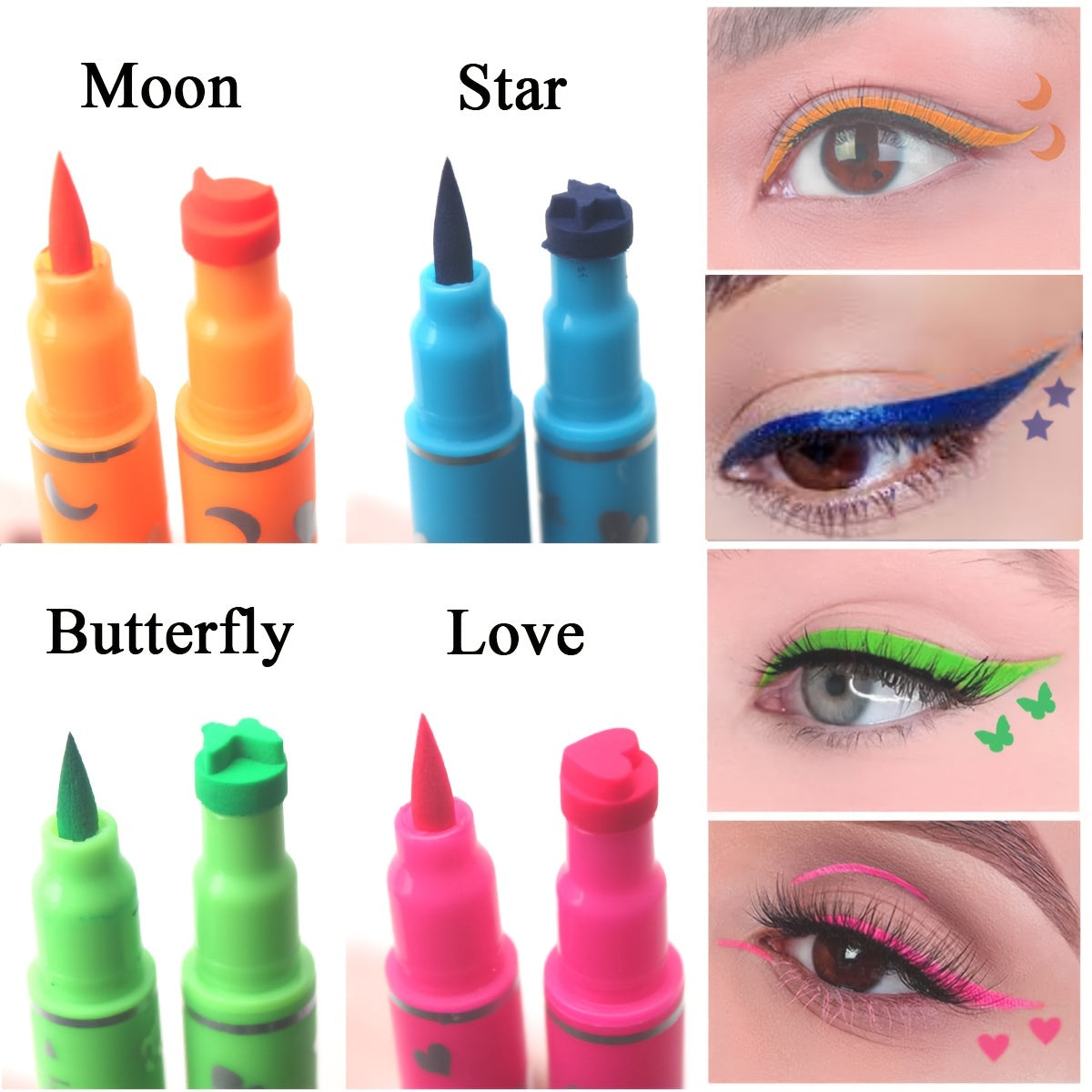 Women Waterproof Liquid Eyeliner Stamp Set with Star Heart Moon Designs