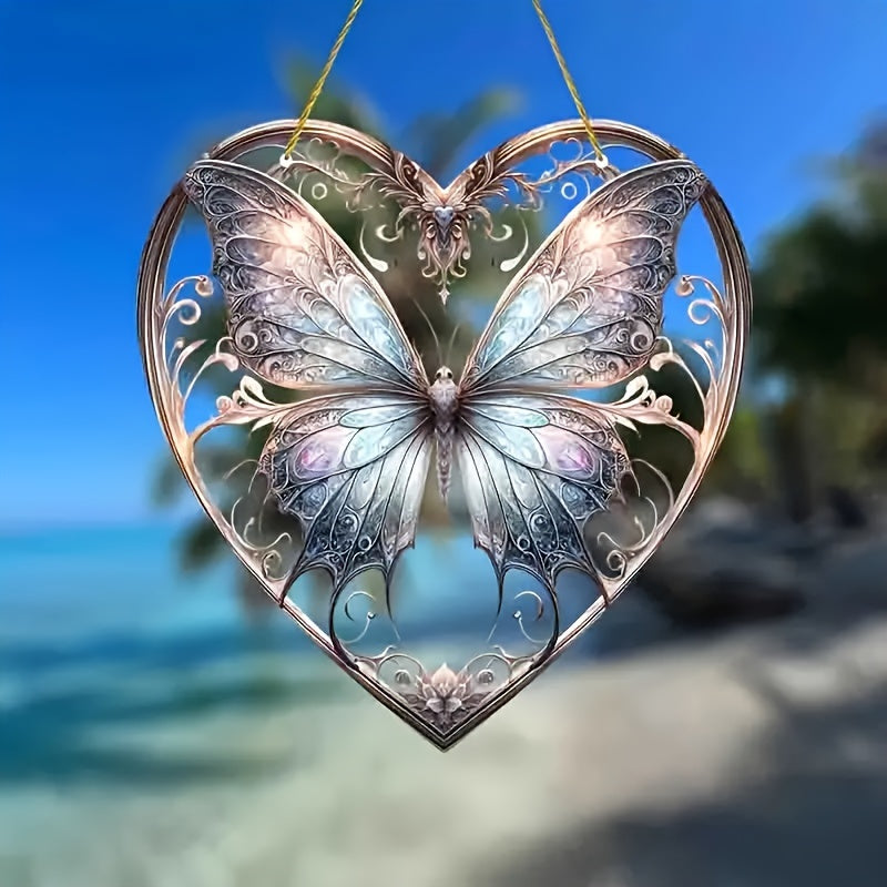 Decorative Glass Pendant with Heart Butterfly Pattern for Home Decor