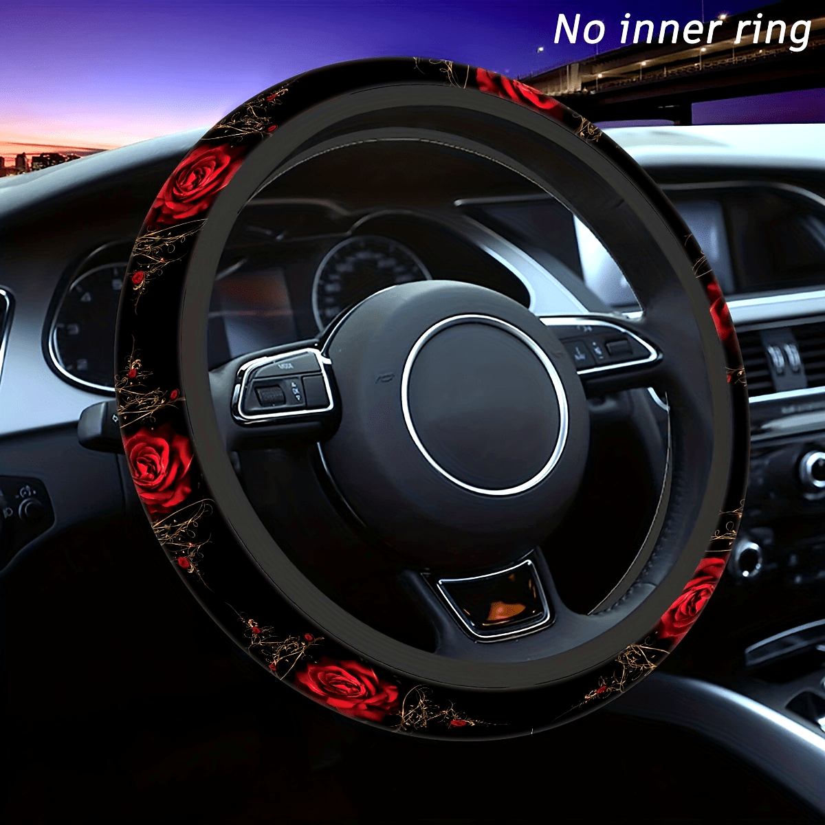 Avtomobil boshqaruv g'ildiragi qopqog'i Qizil gul bosimi Moda Universal mos keladi