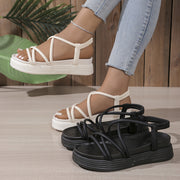 Women's White Cross Strap Flat Sandals Summer Beach Shoes with Thick Rubber Sole