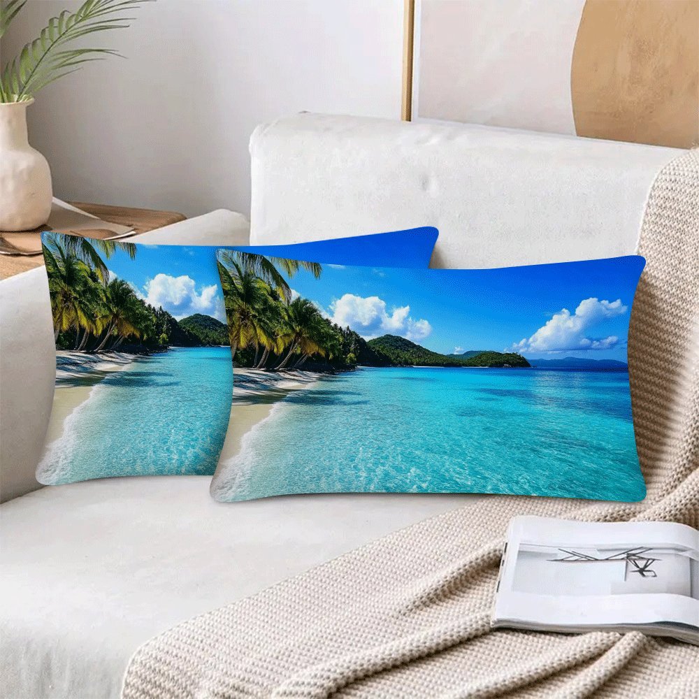 Set of 2 Ocean Beach and Coconut Tree Print Pillow Covers 50.8x30.48cm Square Cushion Cases for Living Room Bedroom Outdoor