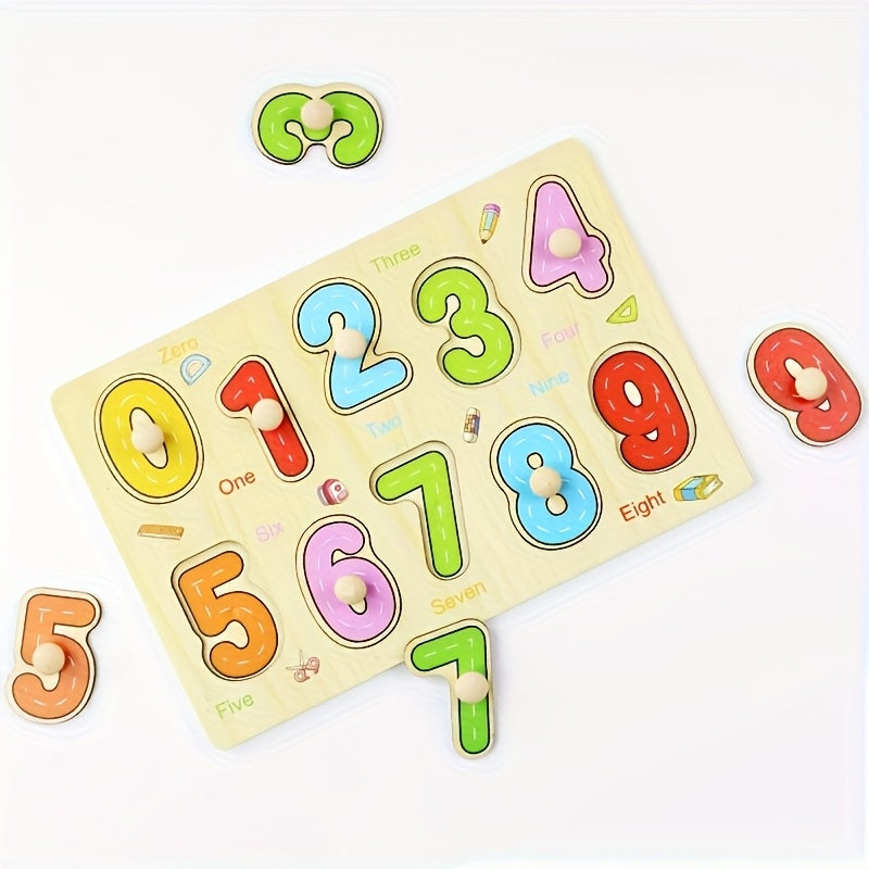 Juego de rompecabezas de madera de 4 piezas para niños, aprendizaje educativo de números, letras, animales y frutas