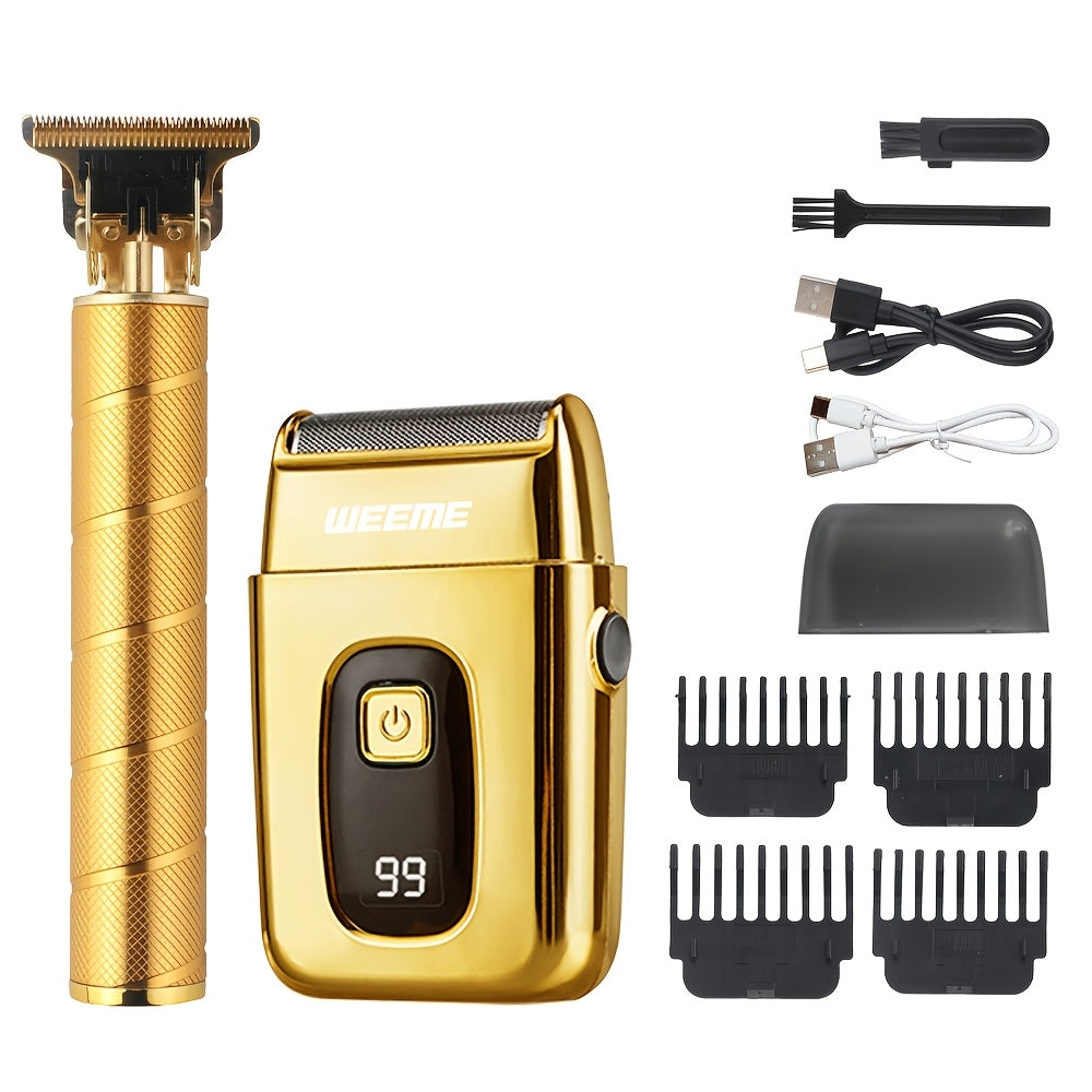 Facial Grooming Set with Razor and T-Shape Trimmer for Shaving Haircutting