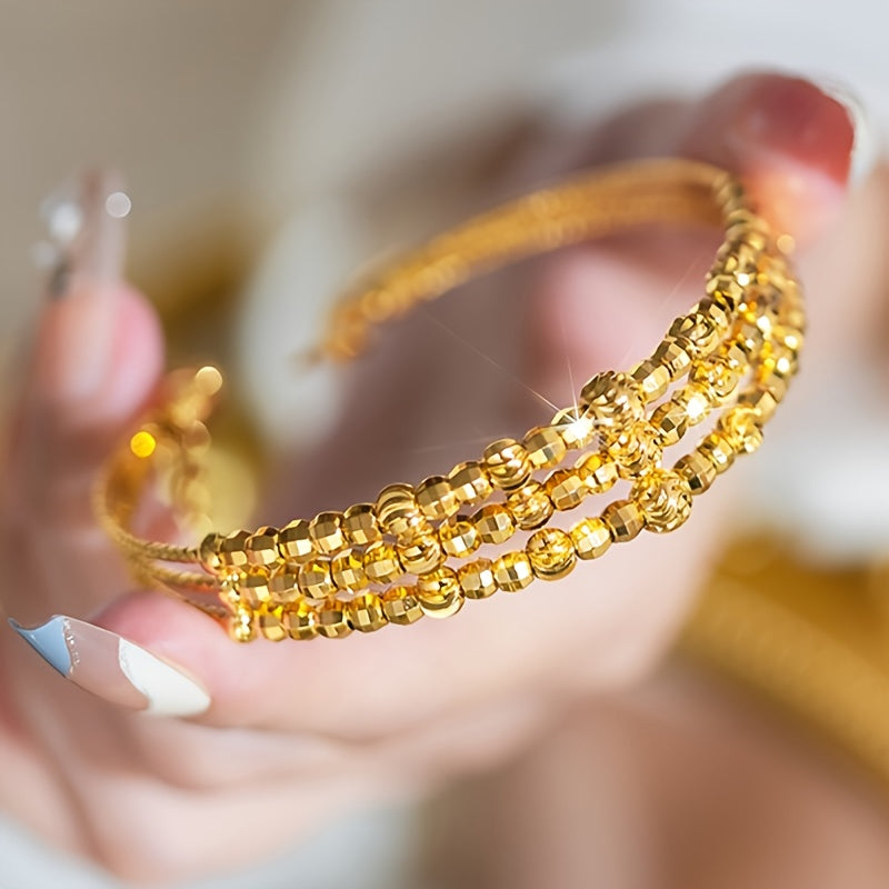 Pulsera bohemia de cuentas con láser de latón chapado en oro de 24K para mujeres
