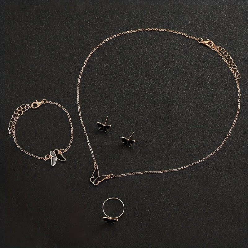 Ayollar uchun Kvarts soat va Kelebek taqinchoq to'plami, qora sun'iy charm, Sevganlar kuni, Paskha, Ramazon, Tug'ilgan kun uchun