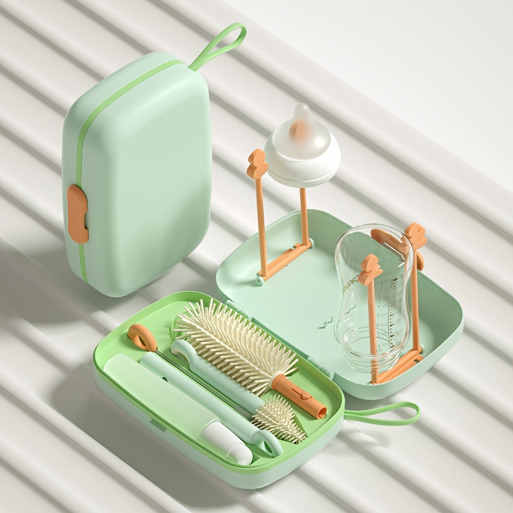 Silicone Bottle and Pacifier Brush Set with Storage and Draining Rack for Travel and Home