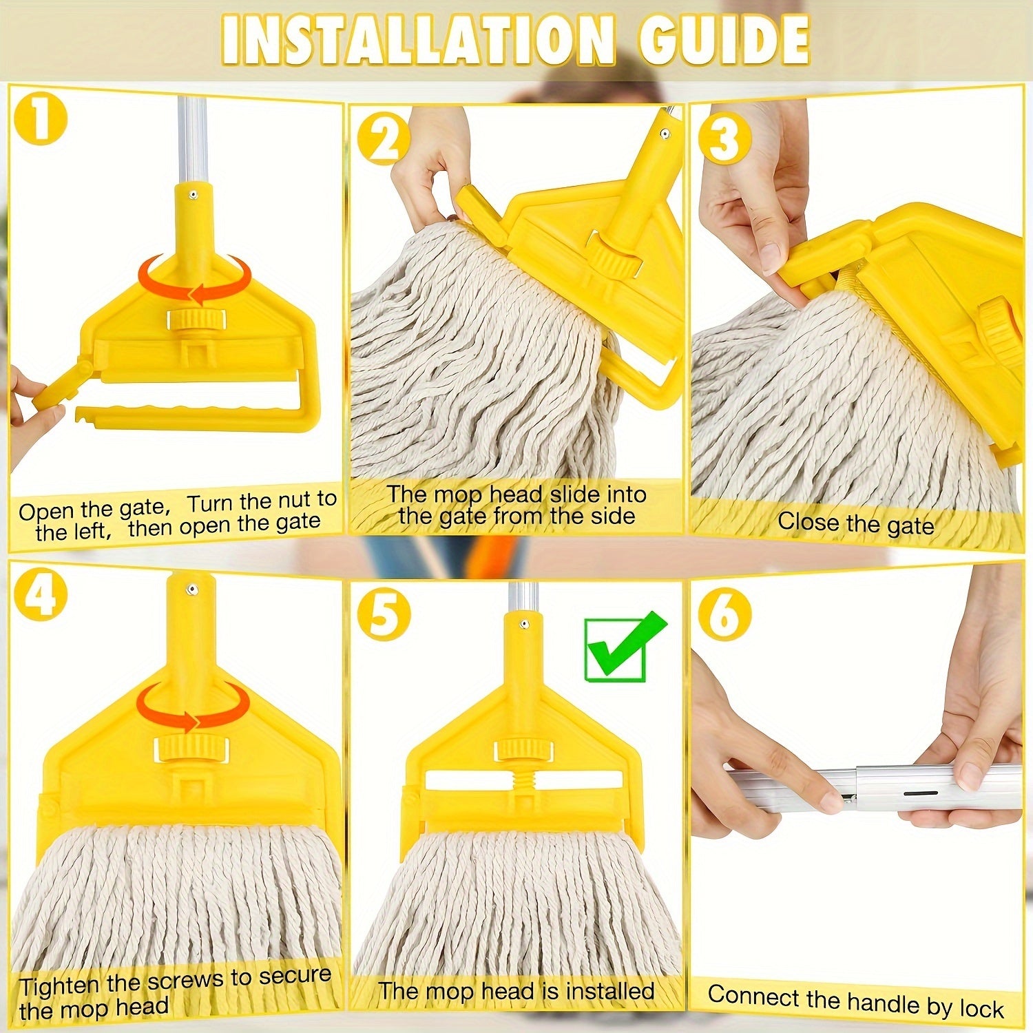 Uzun tutqichi bilan mustahkam sanoat ip mopu - uyda, ofisda, garajda va tijorat sharoitlarida nam va quruq tozalash uchun ideal