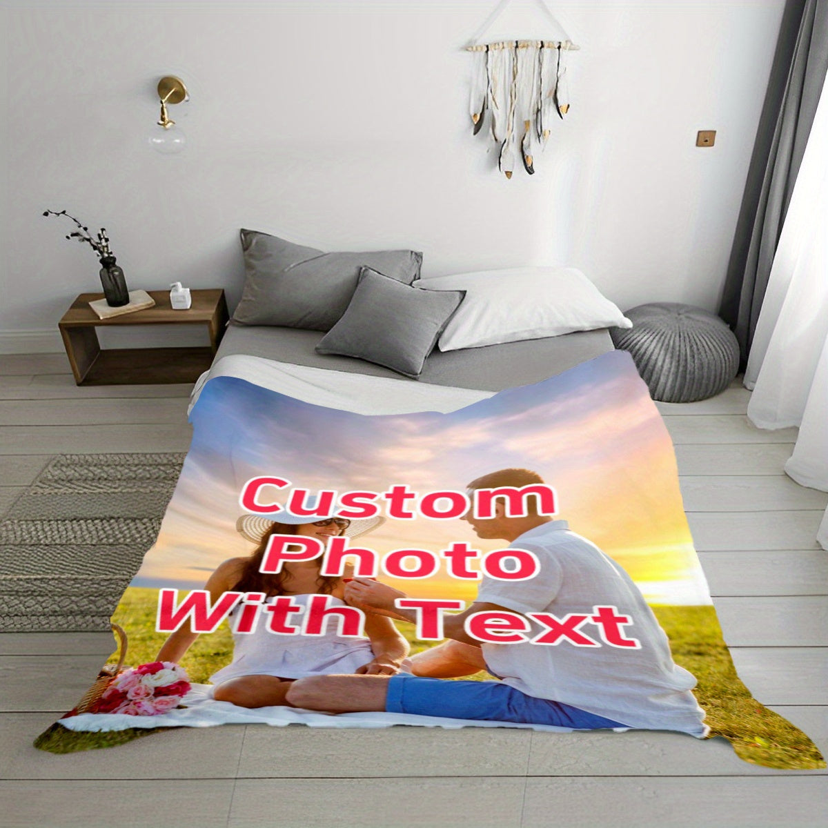 Personalized Photo Blanket Set with Custom Image and Text for Birthdays Weddings and Holidays