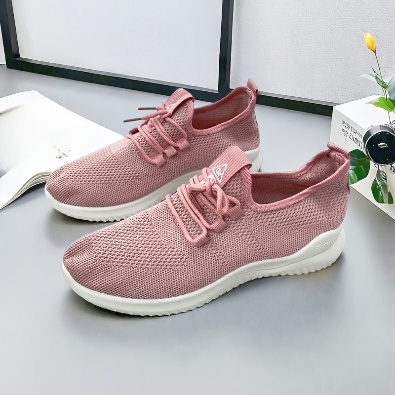 Women's Breathable Knit Sneakers Lightweight Casual Low-Top White Navy Blue