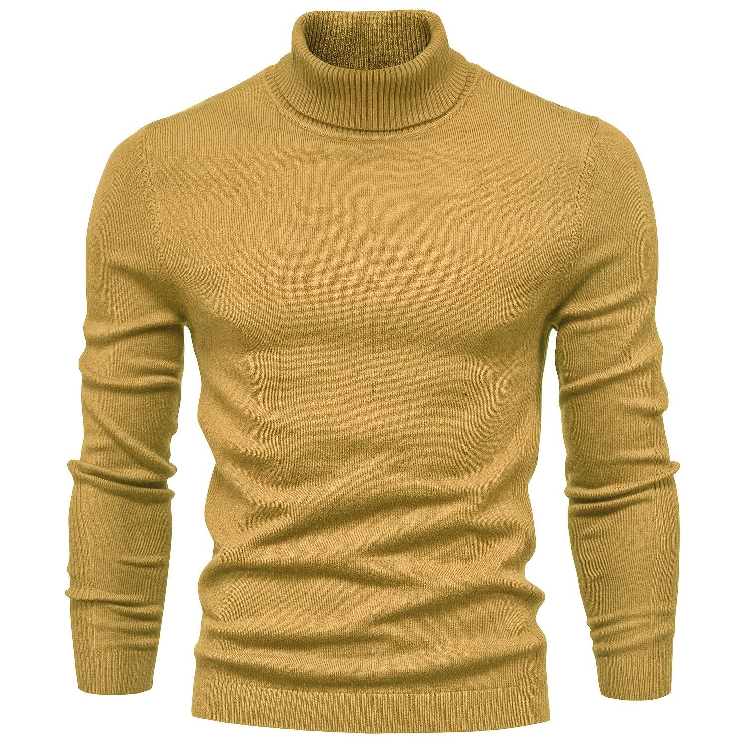 Suéter de cuello alto de viscosa de alta elasticidad para hombre, color sólido, estilo casual de invierno, ajustado
