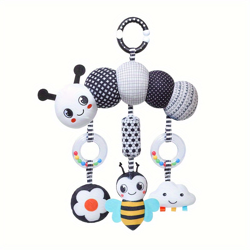 Black and White Animal Plush Toy for Babies Stroller and Car Seat Rattles