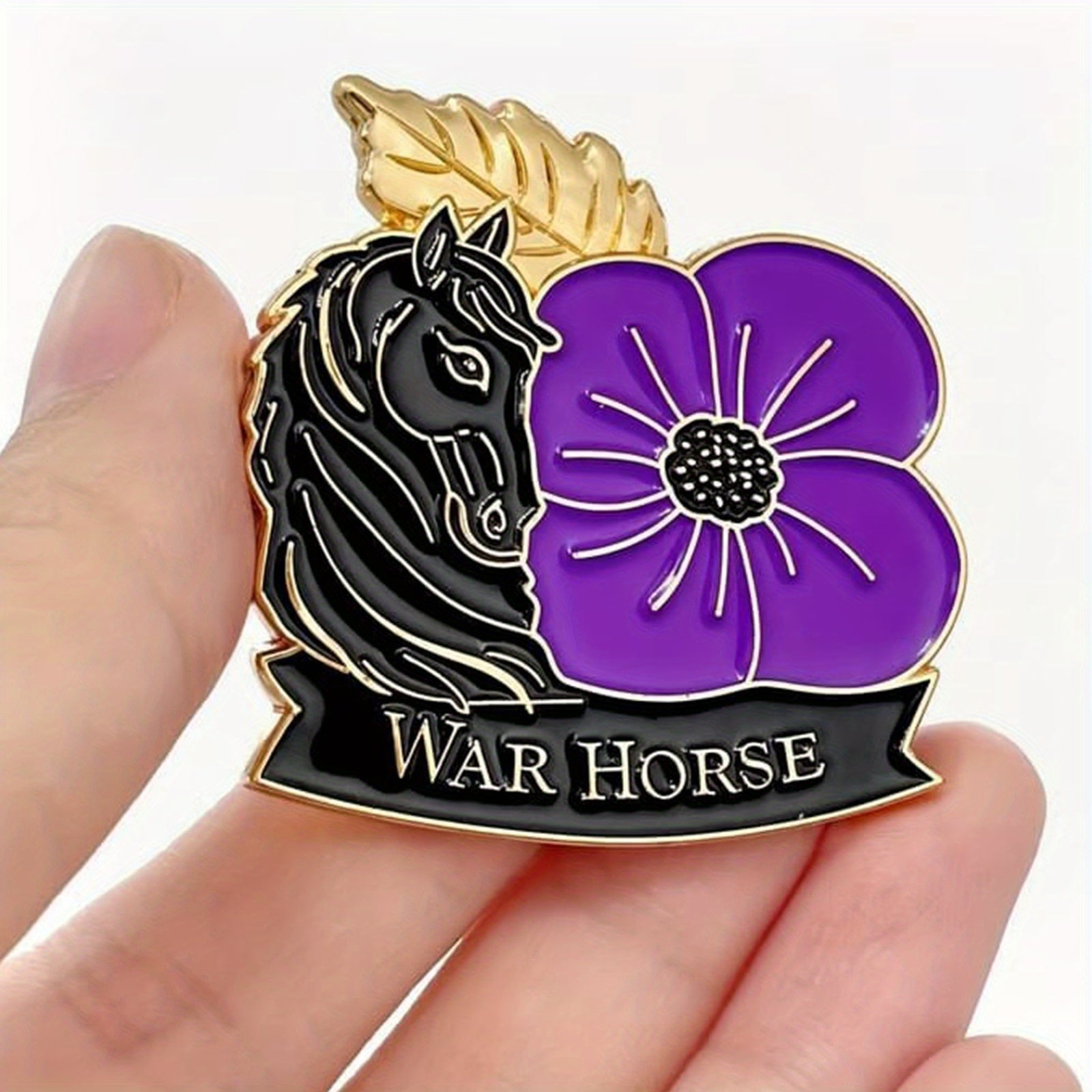 Purple Acrylic Poppy War Horse Brooch Remembrance Pin Military Service Lapel Pin Veterans Support
