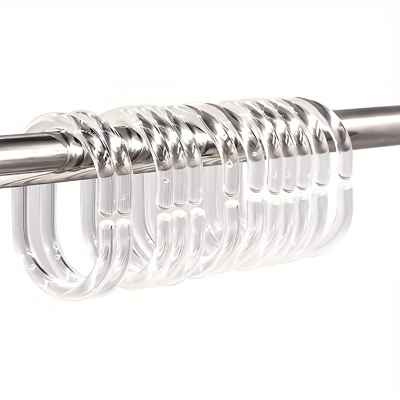 12 Durable Transparent Plastic Shower Curtain Hooks C-Shaped Space-Saving