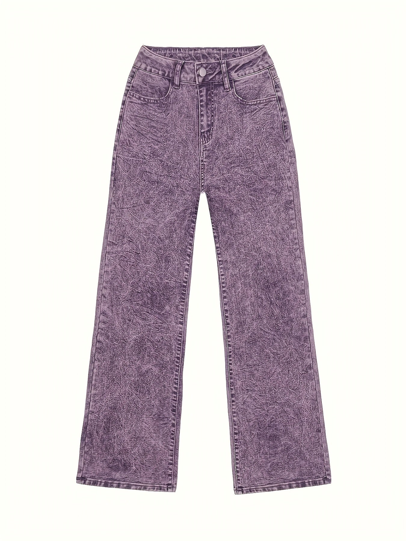 Jeans de mezclilla elástica de talla grande para mujer, de tiro alto y pierna recta, color morado