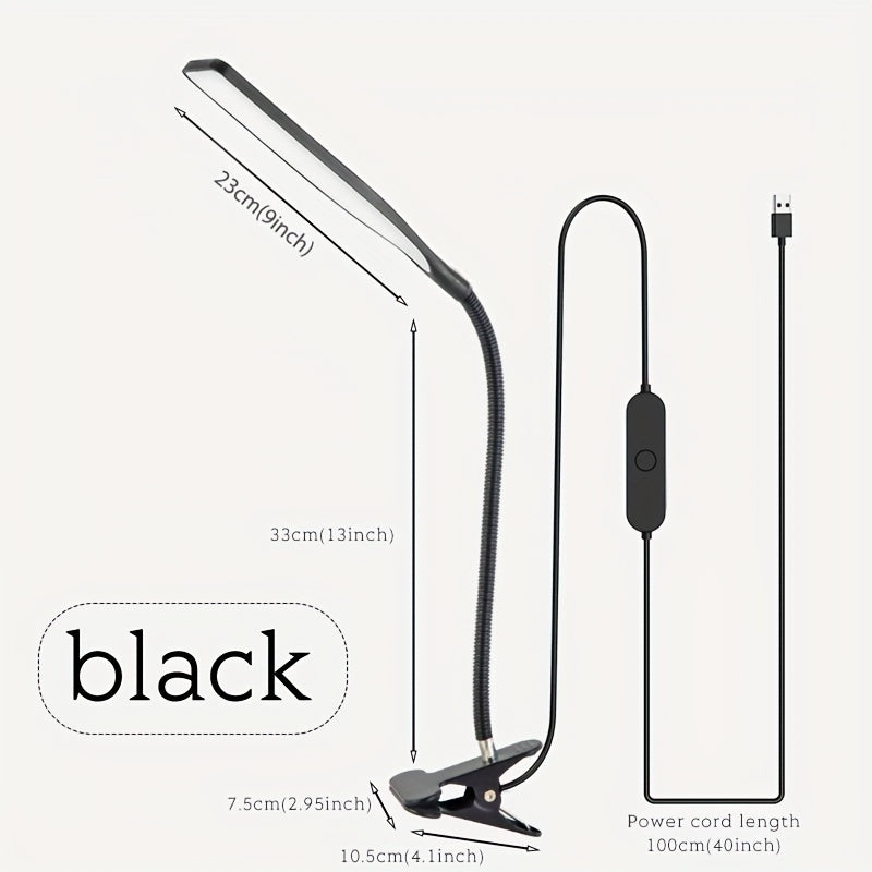 LED Swing Arm Desk Lamp with Clamp, Flexible Gooseneck, Eye-Caring Architect Light, USB Power, Switch, Black or White