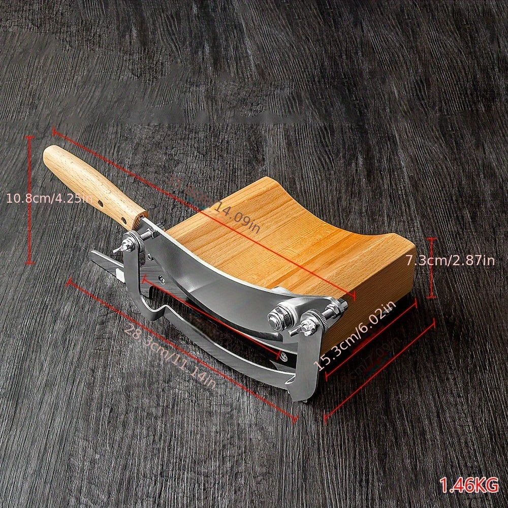 Регулируемый слайсер для китайской медицины из нержавеющей стали с резиновым деревянным основанием и точилкой - идеален для точного нарезания трав и специй.