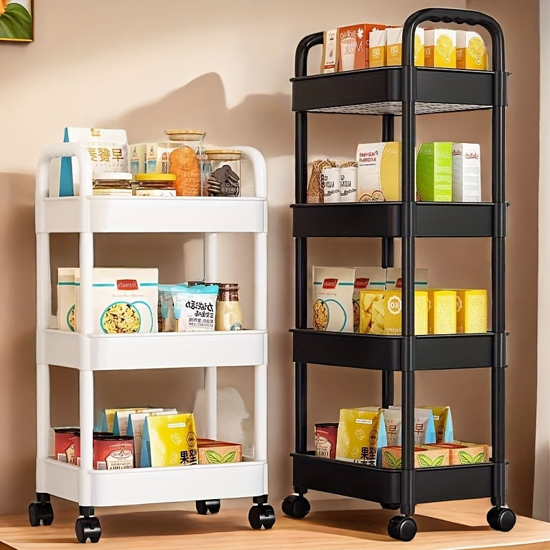 Rolling Plastic Utility Cart with Wheels, Multi-Tier Storage for Office Kitchen Living Room