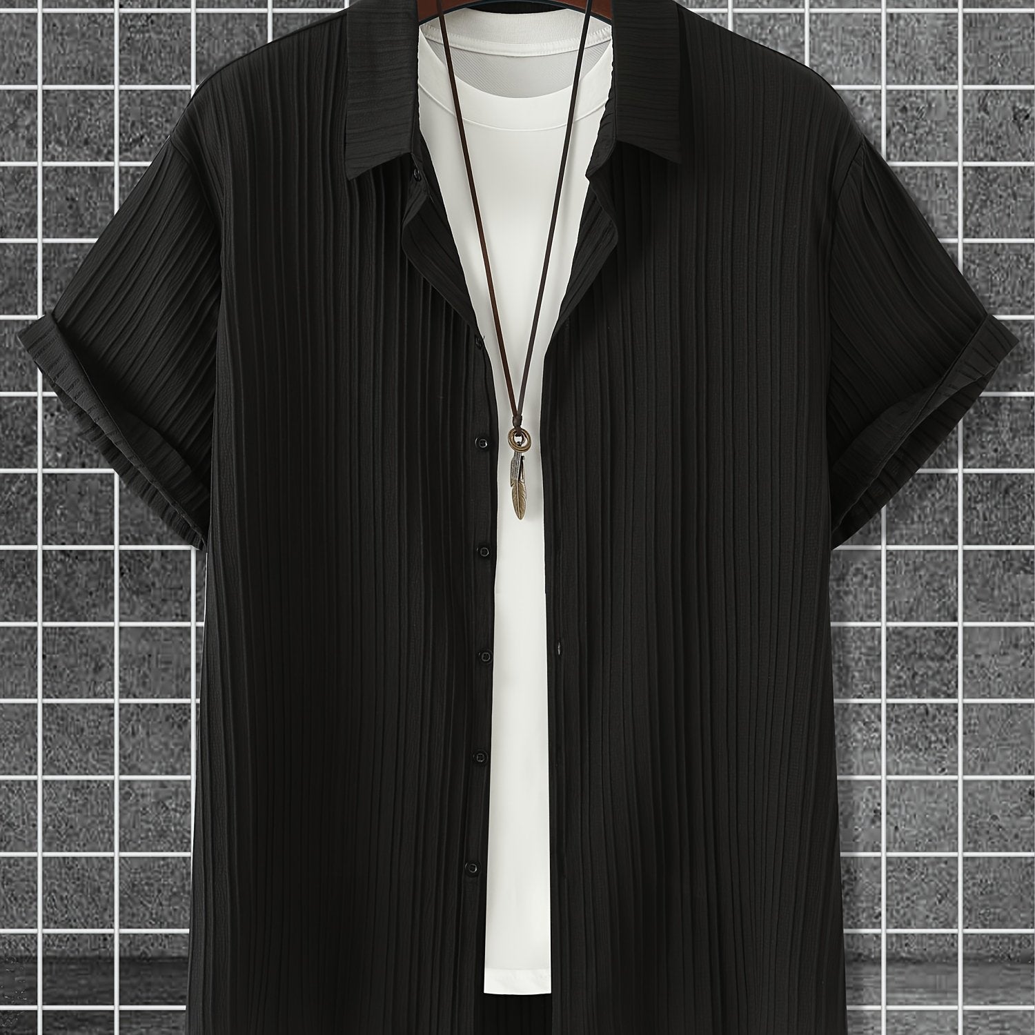 Camisa de manga corta a rayas casual para hombre, ligera de poliéster y spandex, verano, ajuste regular