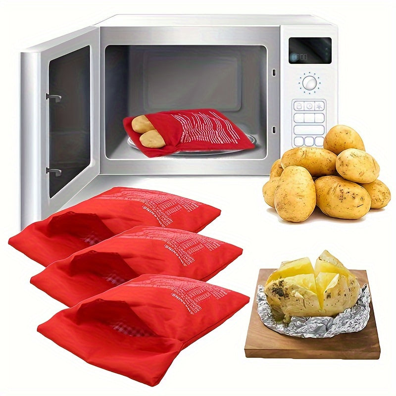 Set of 3 Reusable Microwave Potato Cooker Bags PET Material for Fast Baking