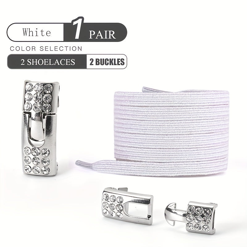Unisex Elastic Lazy Laces With Rhinestone Buckles for Sneakers and Canvas Shoes