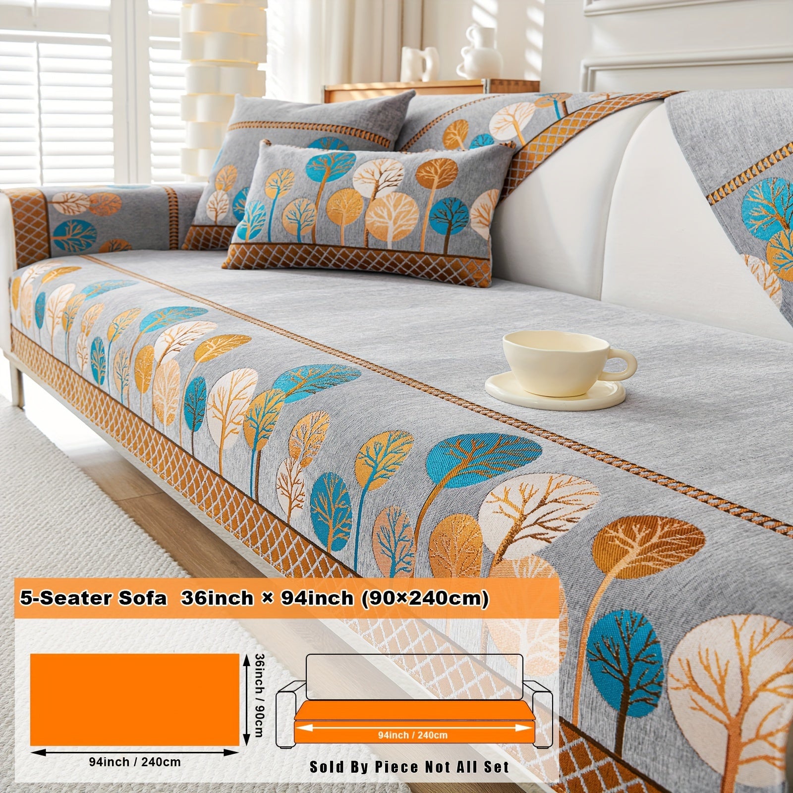 Bohemian Moonlit Trees Sofa Cover for Single to Quadruple Seaters Pet-Friendly Machine Washable Viscose