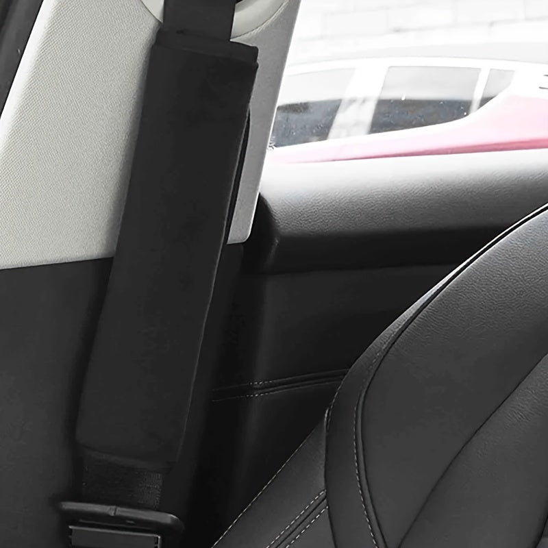 Car Seat Belt Shoulder Pads Soft Plush Spandex Comfort Cover Black 2 Pack