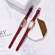 Женские прямоугольные аналоговые кожаные наручные часы с rhinestones, 2 шт.