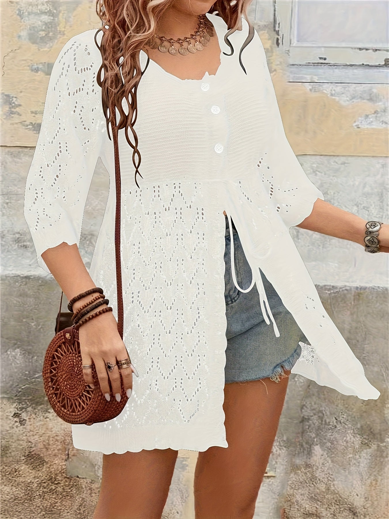 Women Plus Size Tie-Front V-Neck Cardigan for Spring and Autumn