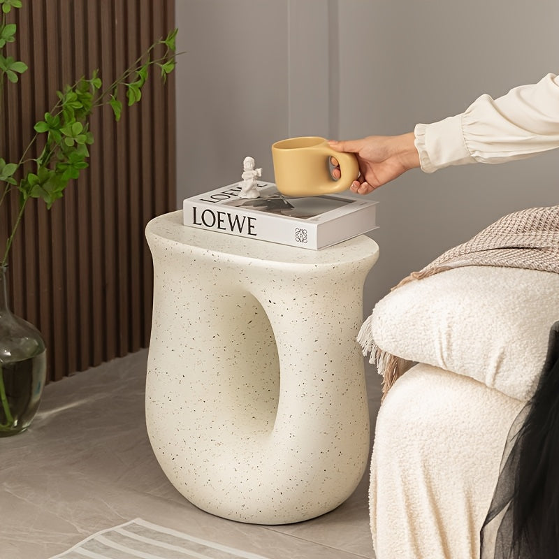 Minimalist French Cream Bedside Table with Elegant Edges for Bedroom or Living Room