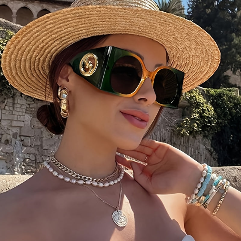 Women's Retro Chic Oversized Square Glasses with Composite Frame and Anti-Reflective Lenses