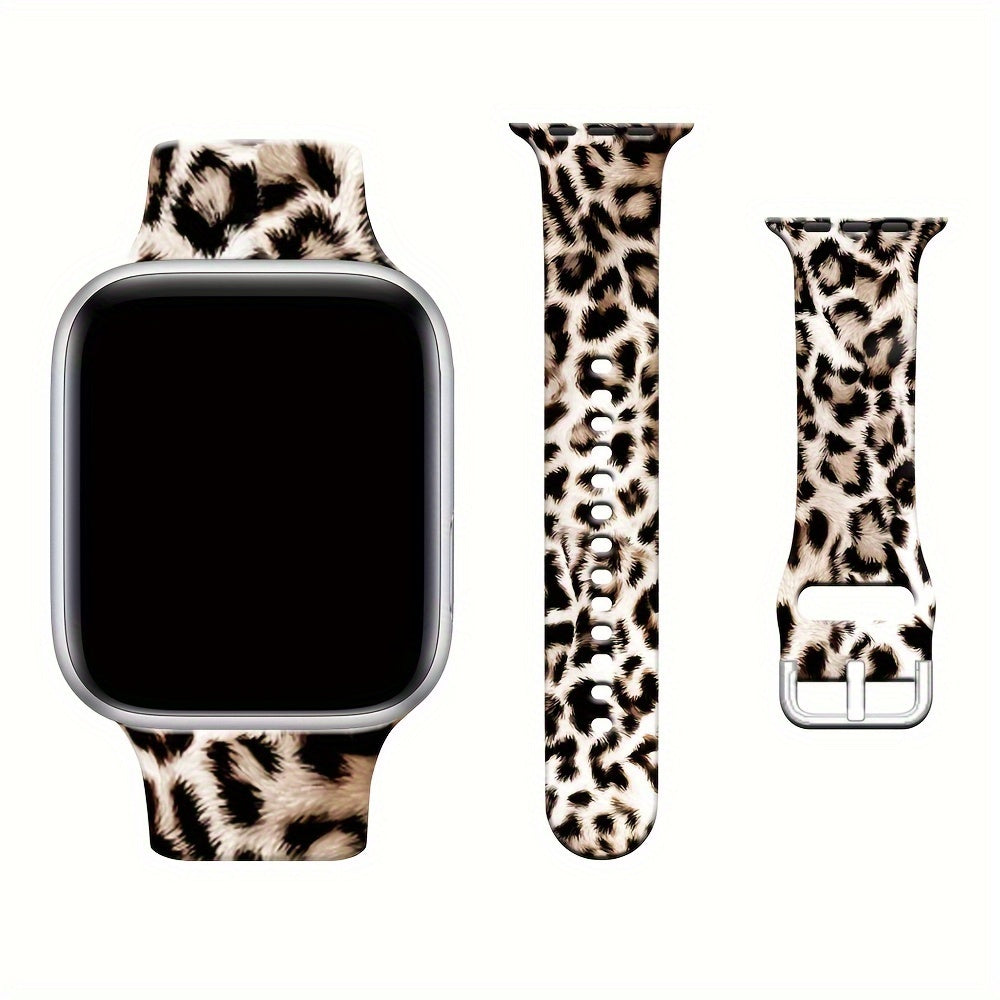 Leopard Print Silicone Watch Strap for iWatch Series Ultra, Ultra2, 10, 9, 8, 7, 6, 5, 4, 3, 2, 1, and SE