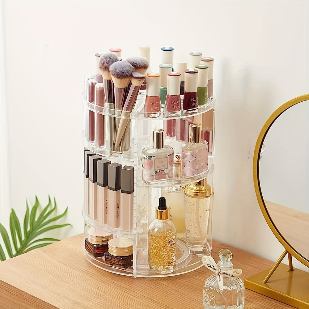 360° Rotating Transparent Makeup Organizer for Bathroom and Bedroom