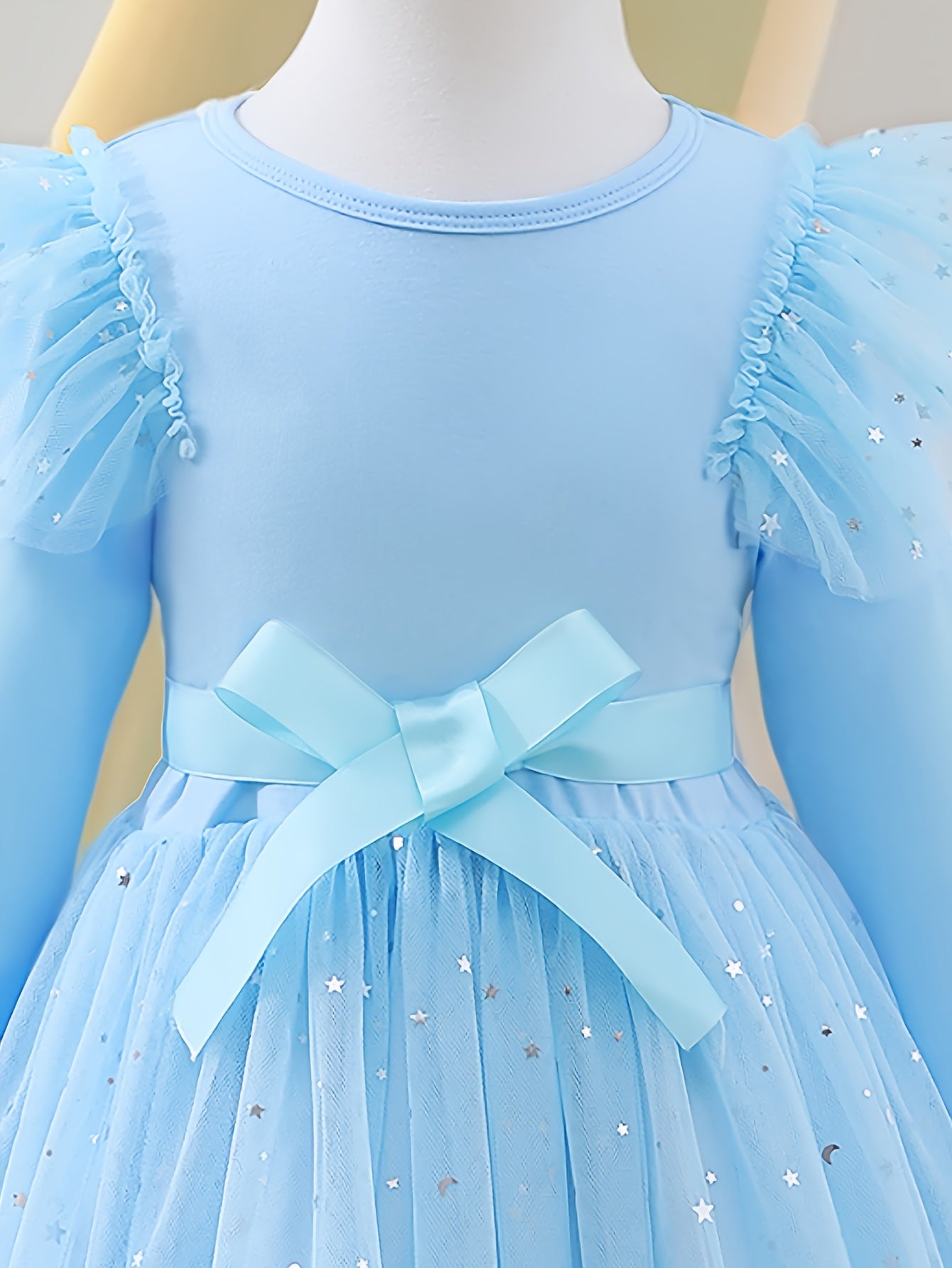 Girls Long Sleeve Tulle Hem A-line Dress for Spring Fall Casual Party Outdoor