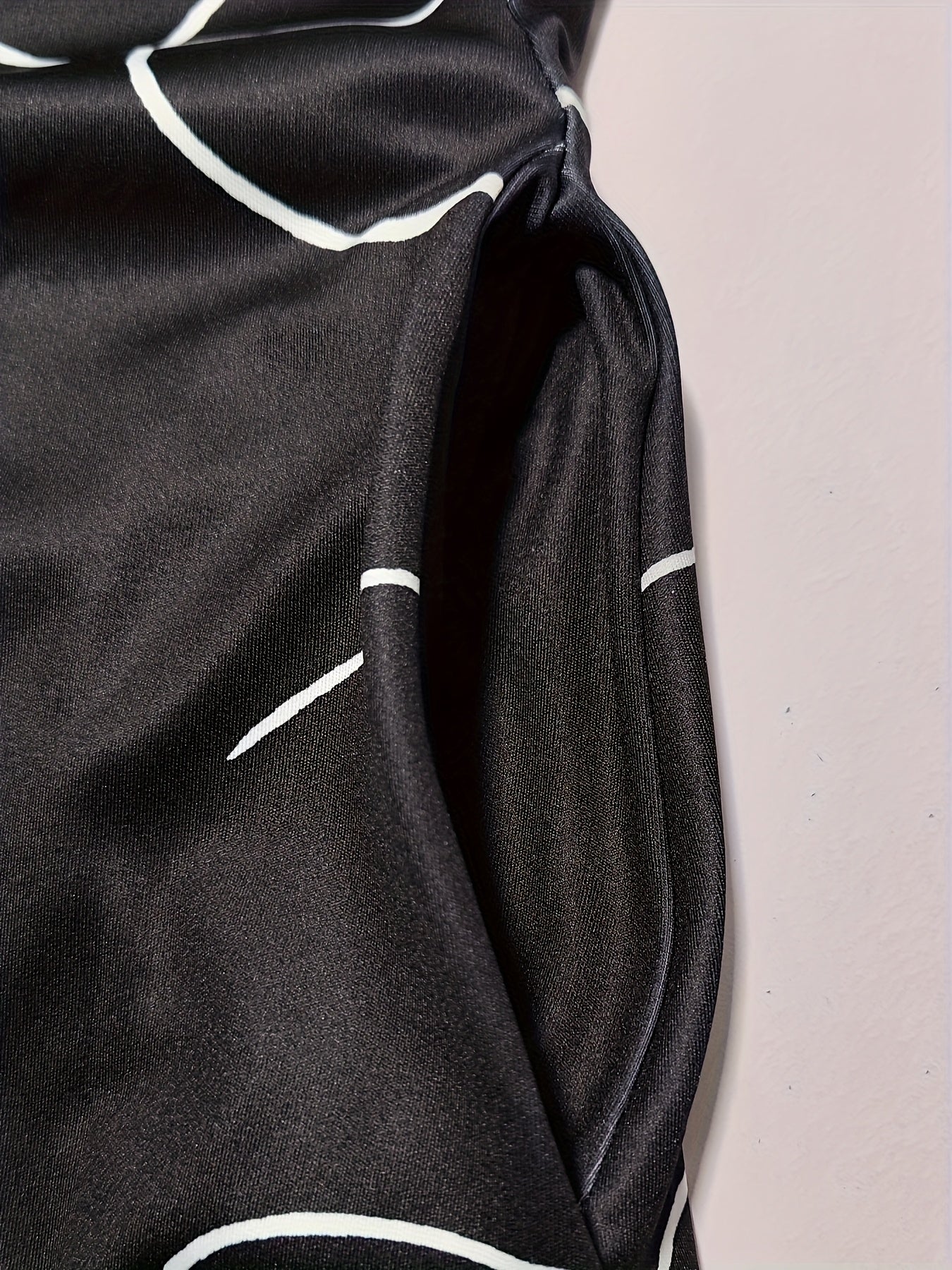 Plus Size Sleeveless Jumpsuit Black Stretchy Fabric Artistic Line Print Casual Summer