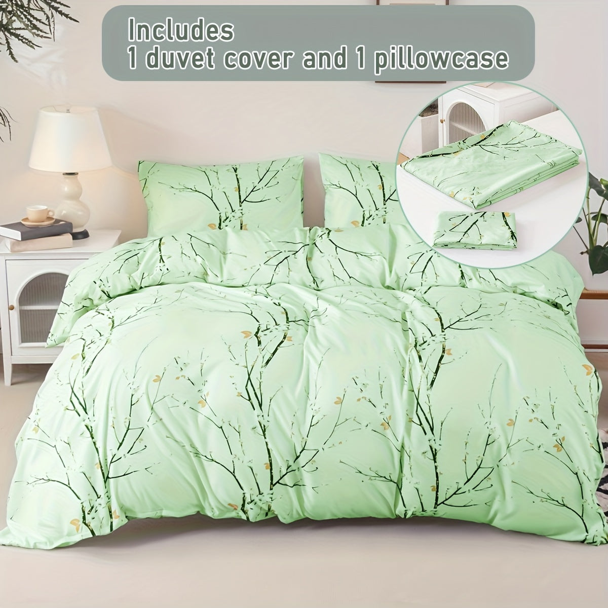 Flower Print Duvet Cover Set with Pillowcases Soft Bedding for Bedroom or Guest Room