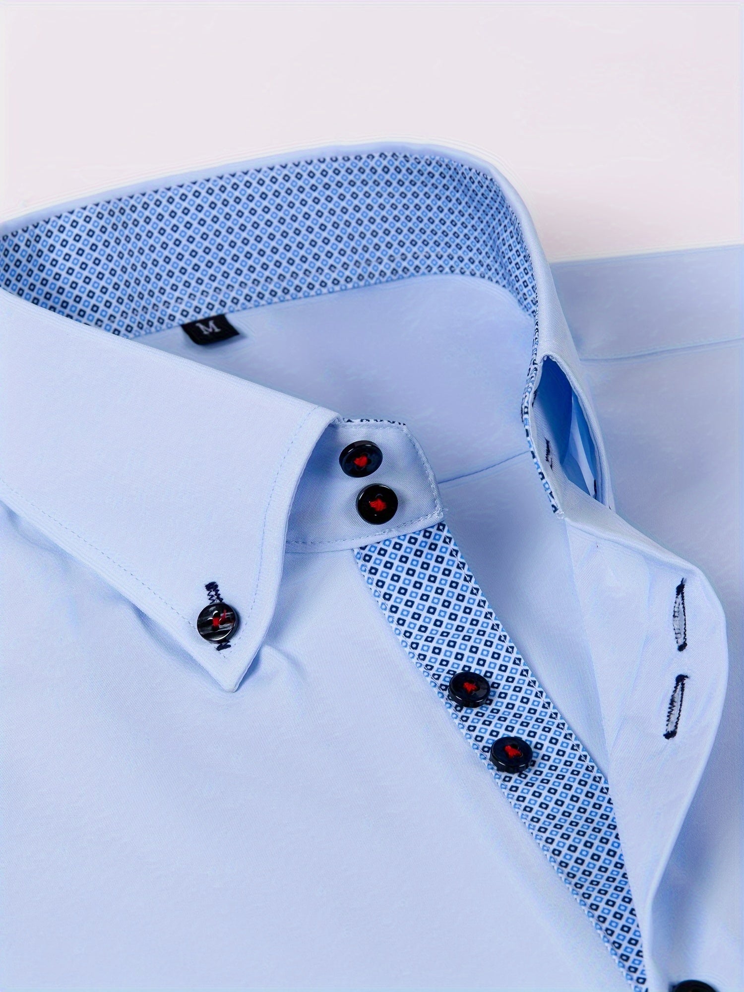 Men's Light Blue Double-Breasted Dress Shirt for Formal Occasions Spring Fall Stretchable Polyester